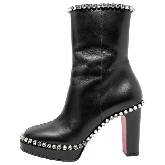 Gucci Shoes - GUCCI Olympia Black Leather Crystal Embellished Platform Boots 38.5